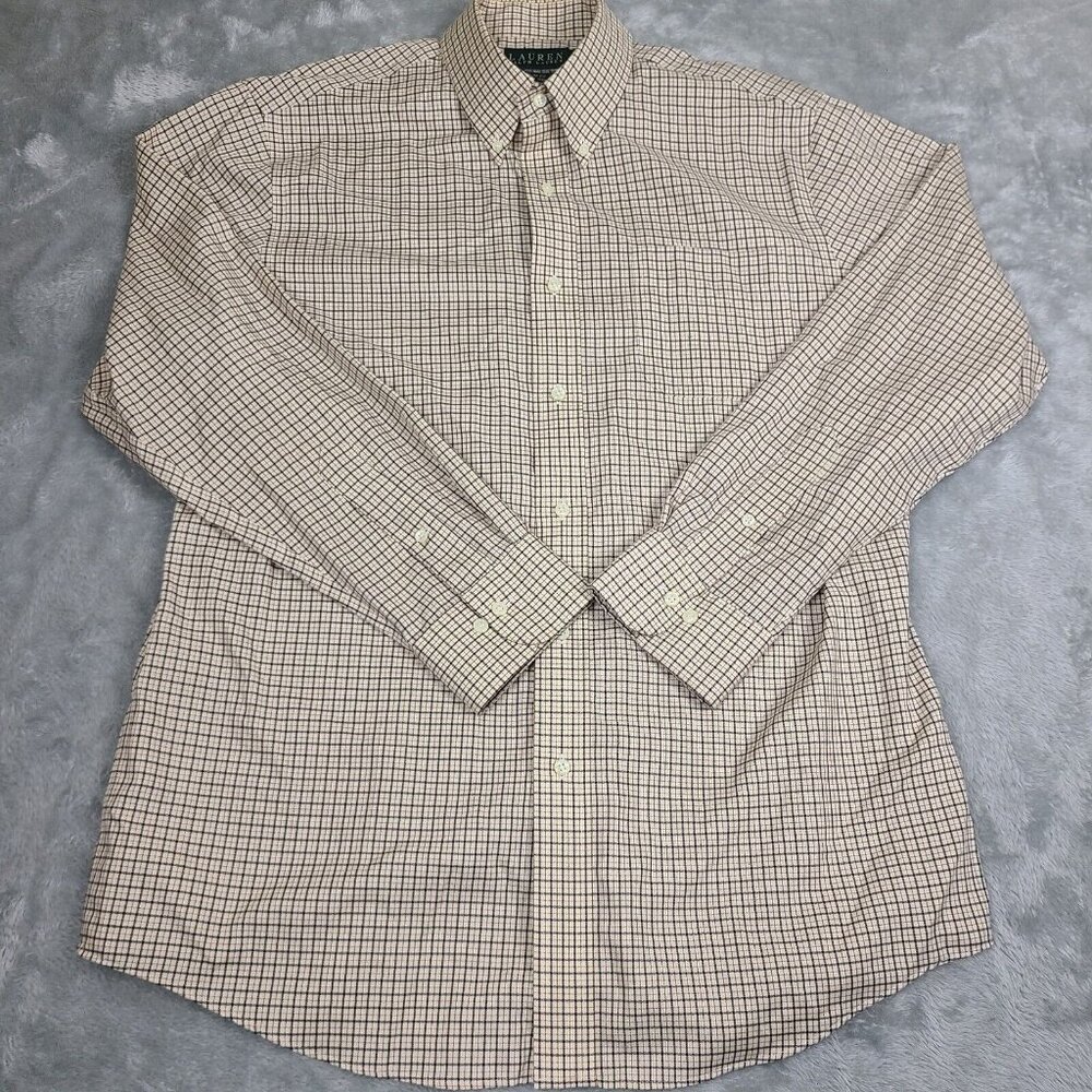 Lauren Ralph Lauren Classic Dress‎ Shirt Mens 17 34/35 Checked Stretch No Iron